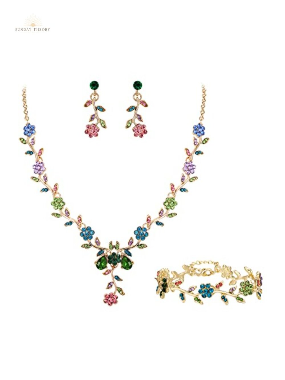 Crystal Gold-Plated Bridal Jewelry Set Necklace Earrings Bracelet